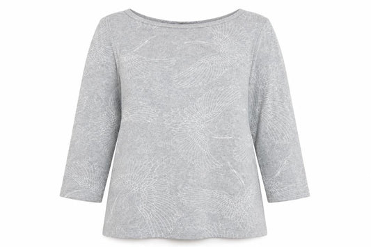 Marks and Spencer Womens Grey Geometric Cotton Basic Blouse Size 16 Boat Neck