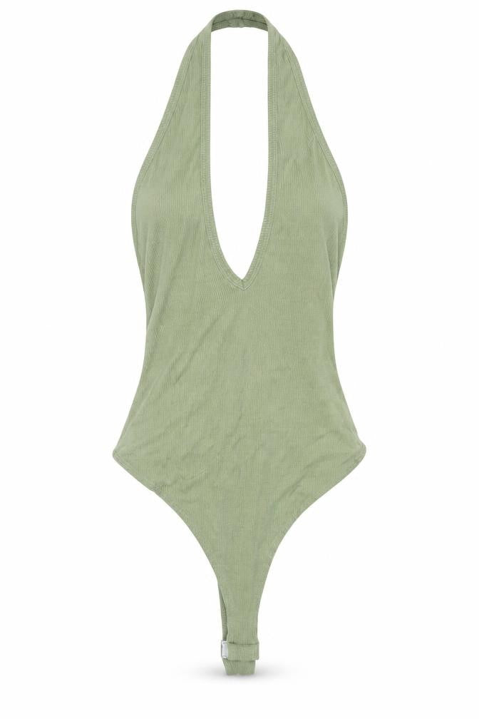 ASOS Womens Green Viscose Bodysuit One-Piece Size 4 Snap