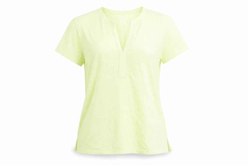 Liz Claiborne Womens Green Floral Cotton Basic T-Shirt Size L V-Neck