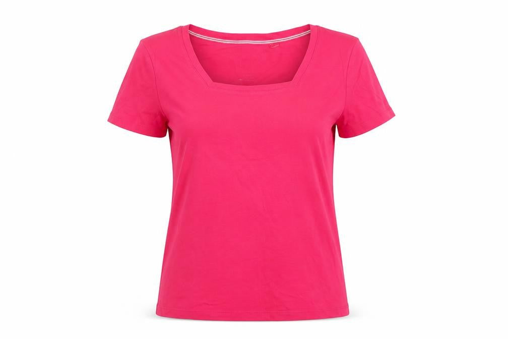 Bonmarché Womens Pink Cotton Basic T-Shirt Size M Square Neck