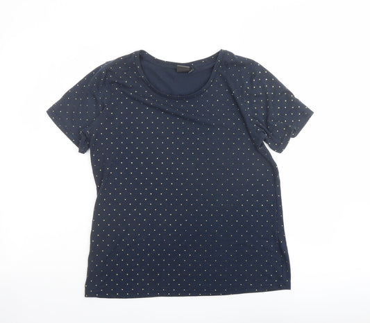 ICHI Womens Blue Polka Dot Polyester Basic Tank Size M Round Neck