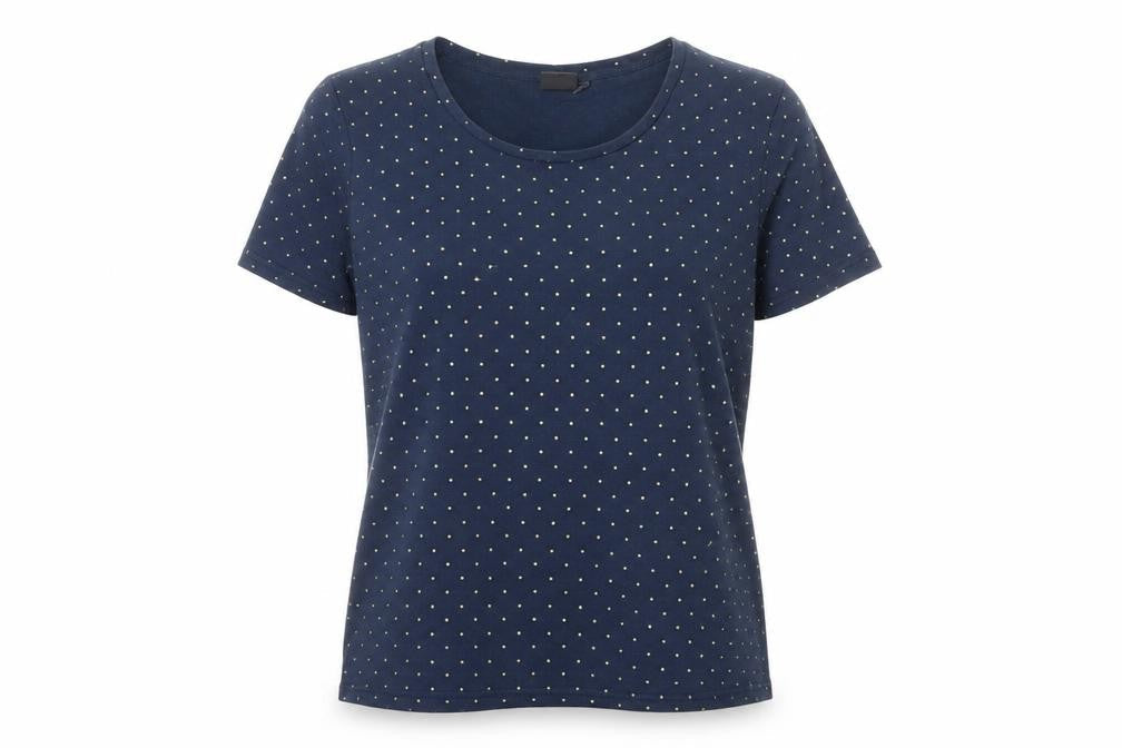 ICHI Womens Blue Polka Dot Polyester Basic Tank Size M Round Neck