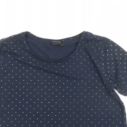Close-up detail of ICHI women’s blue polka dot polyester basic tank, size M, round neck