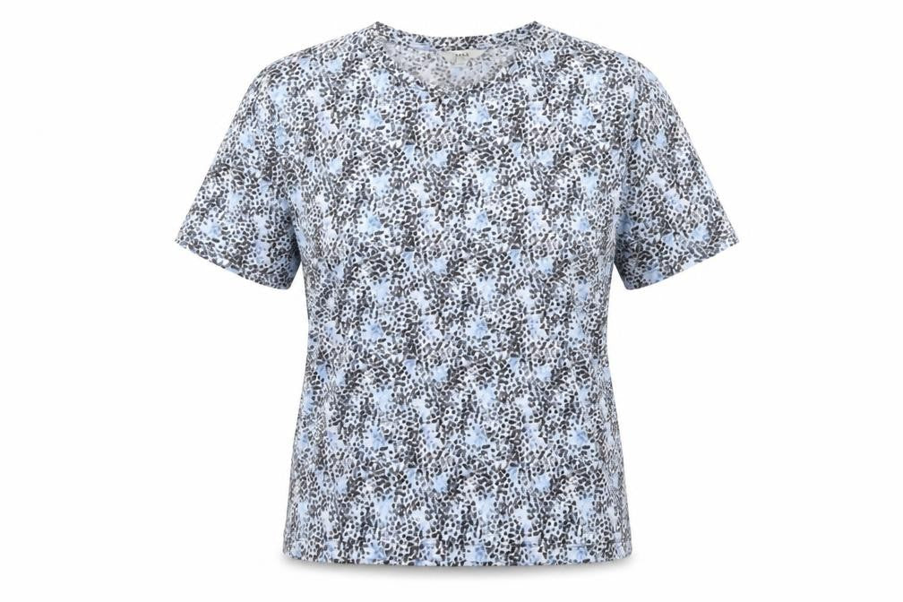 Marks & Spencer Womens Blue Geometric Polyester Basic T-Shirt Size 10 Round Neck