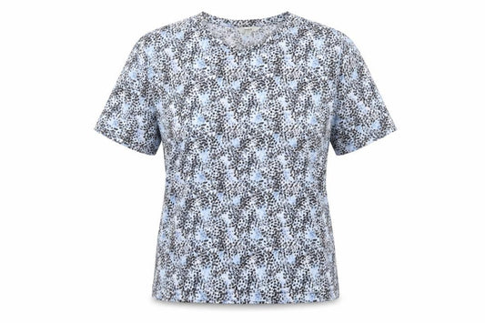 Marks and Spencer Womens Blue Geometric Polyester Basic T-Shirt Size 10 Round Neck