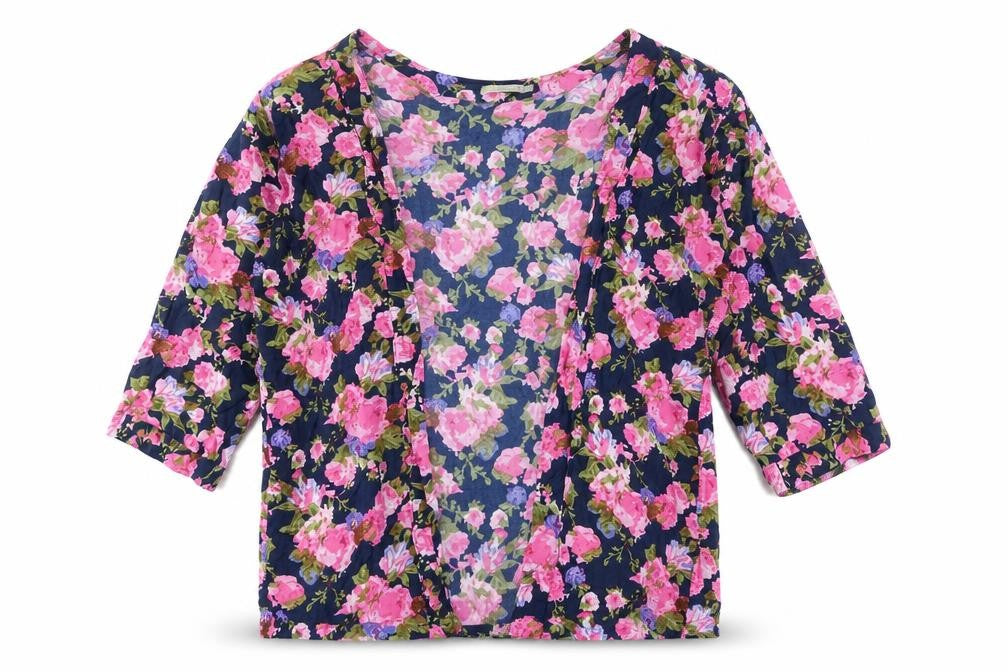 Traidcraft Womens Multicoloured Floral Viscose Kimono T-Shirt Size M V-Neck