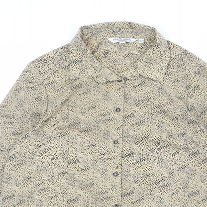 Brave Soul Womens Beige Geometric Polyester Basic Button-Up Size S Collared - Flecked Effect