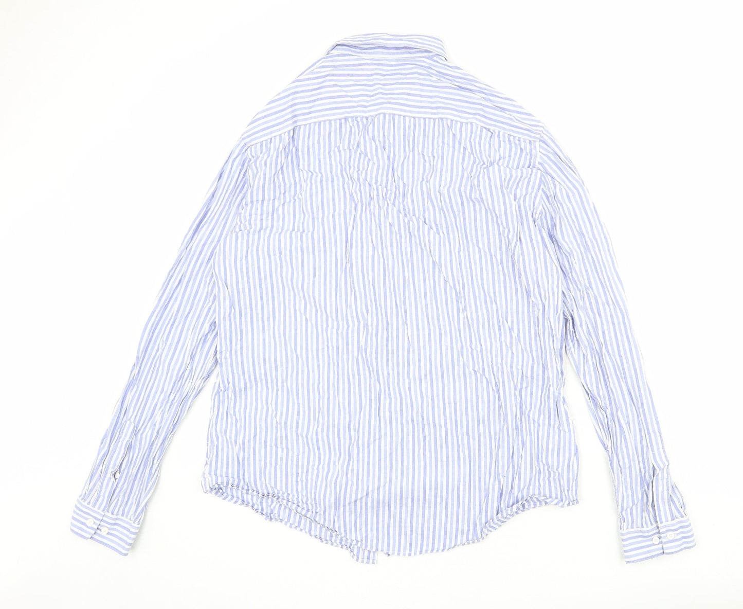 H&M Mens Blue Striped Cotton Button-Up Size XL Collared Button