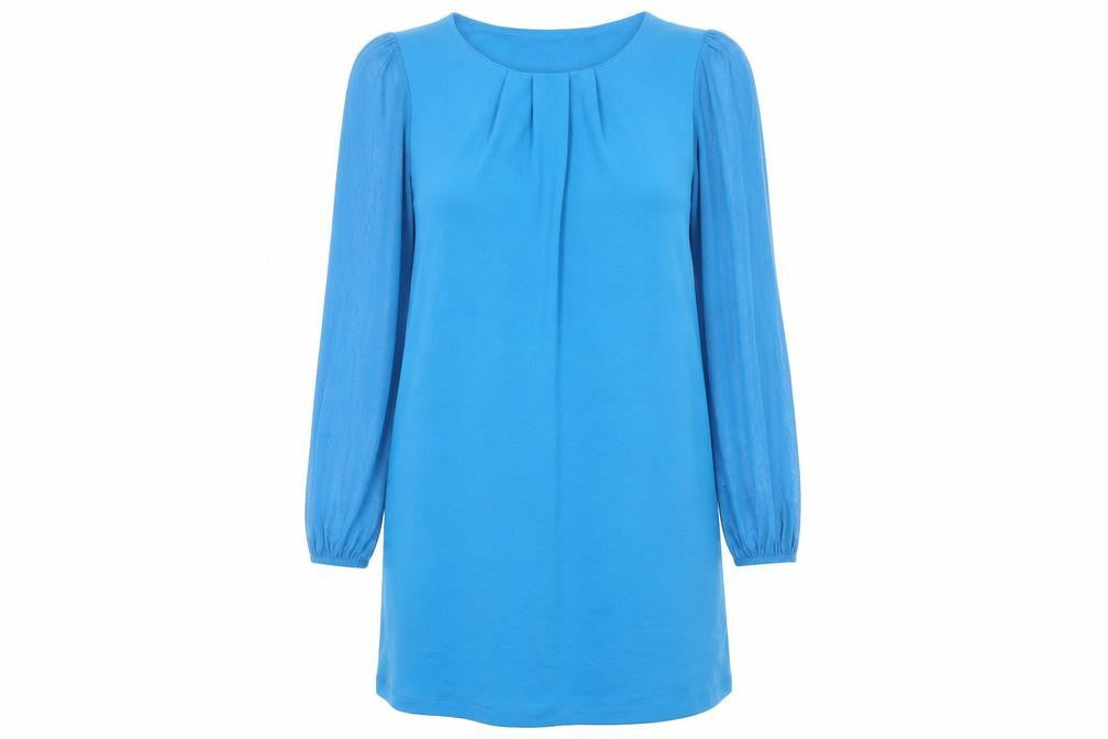 BHS Womens Blue Polyester Shift Size 12 Round Neck Pullover - Pleated