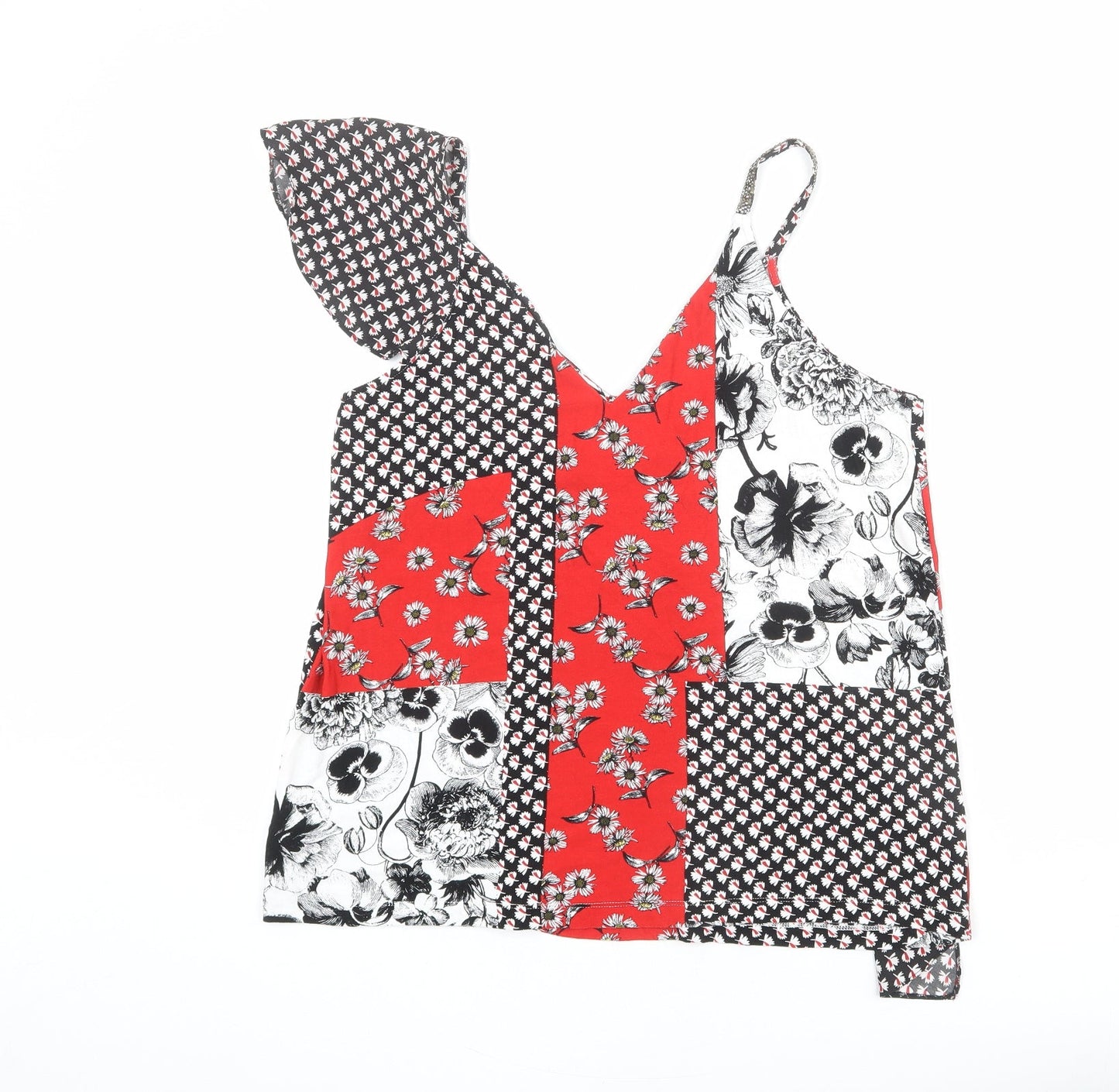 NEXT Womens Multicoloured Floral Viscose Basic Tank Size 12 V-Neck - Ruffles