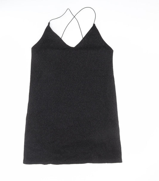 Sparkle & Fade Womens Black Polyester Slip Dress Size M V-Neck Pullover