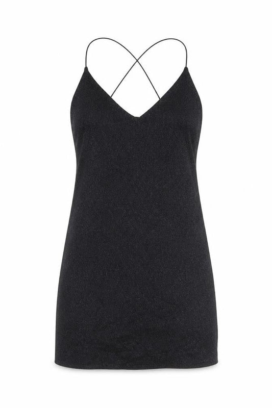Sparkle & Fade Womens Black Polyester Slip Dress Size M V-Neck Pullover