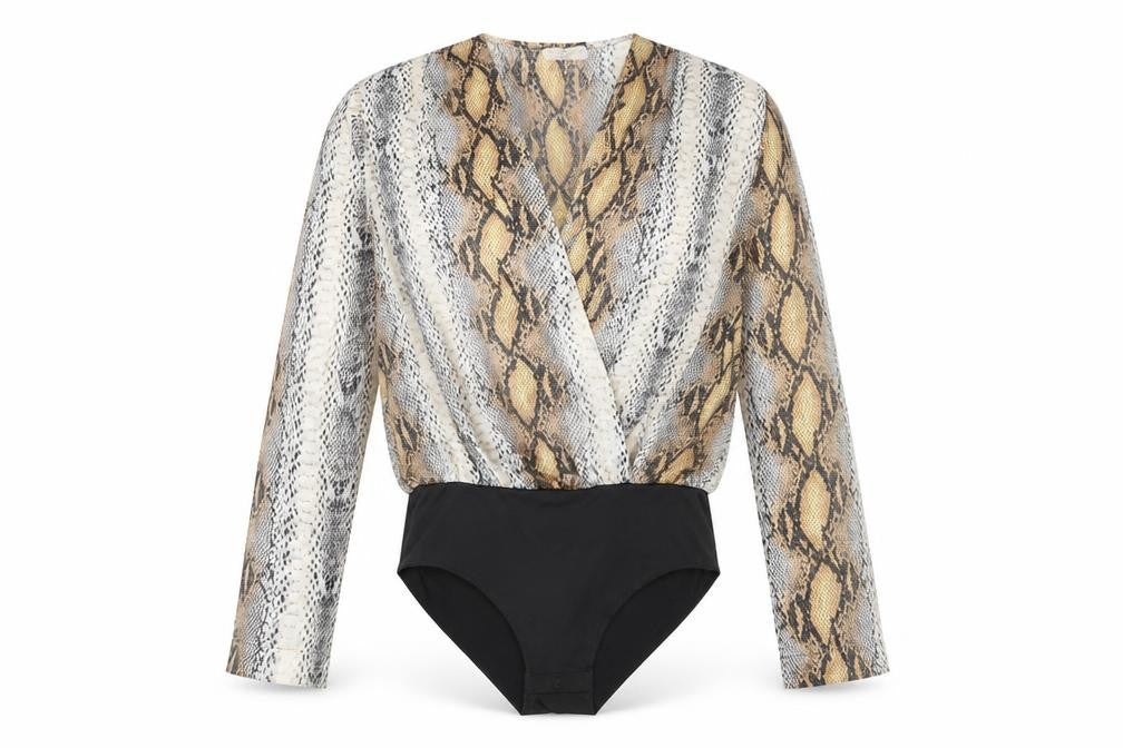 Zara Womens Multicoloured Animal Print Polyester Bodysuit One-Piece Size L Snap - Snakeskin Pattern