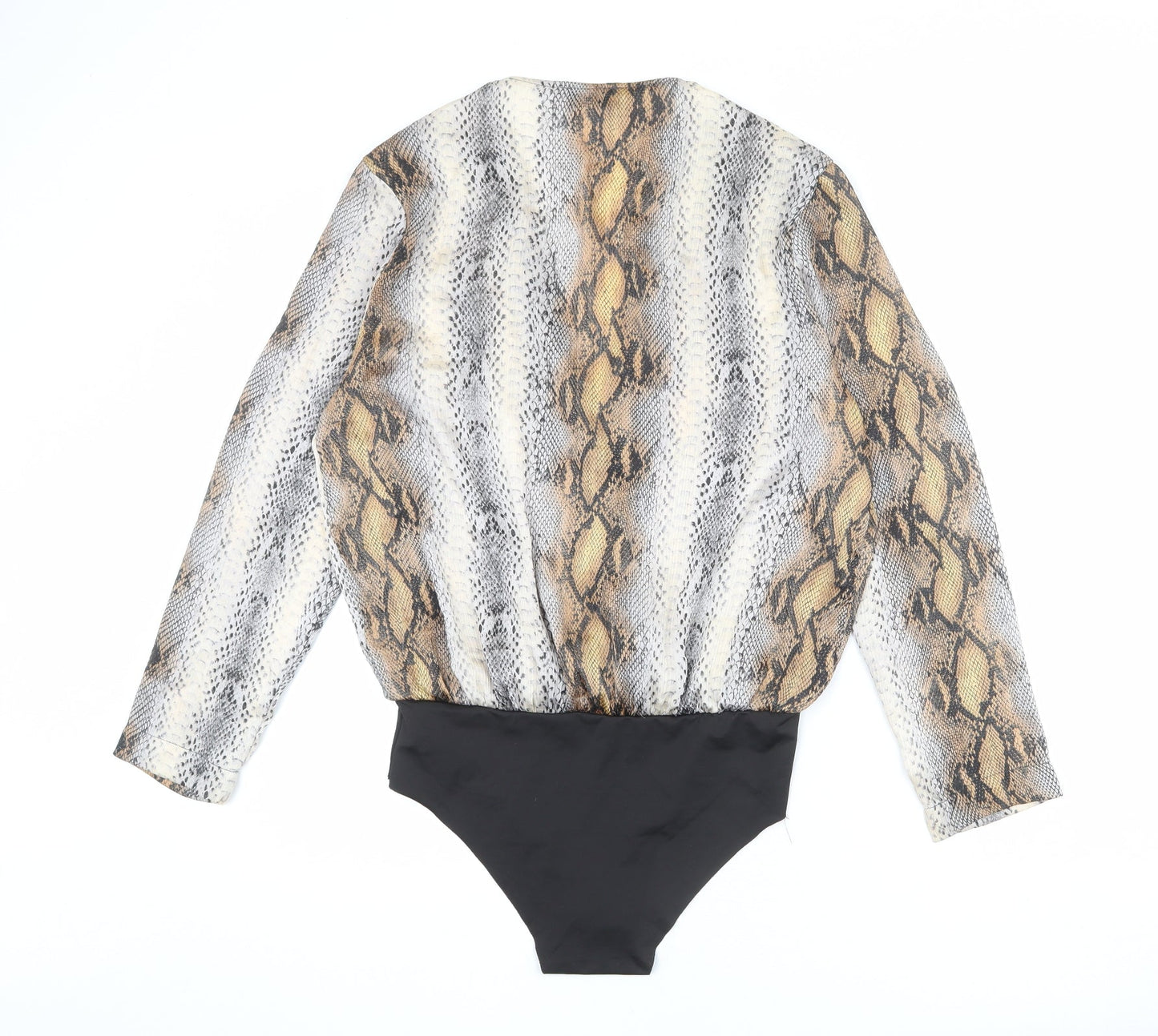 Zara Womens Multicoloured Animal Print Polyester Bodysuit One-Piece Size L Snap - Snakeskin Pattern