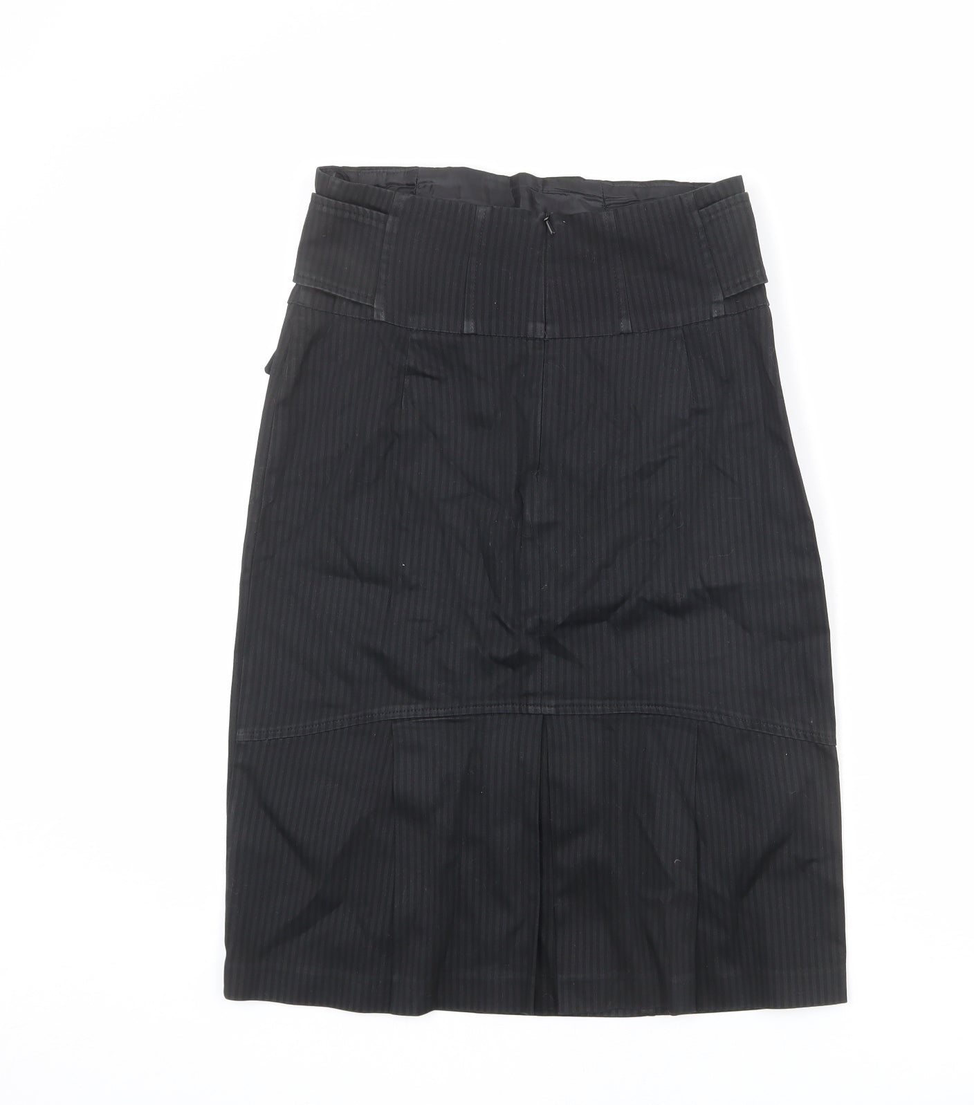 Monsoon Womens Black Striped Cotton Straight & Pencil Skirt Size 12 Zip - Belted