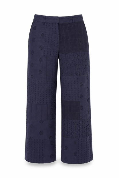 Zara Womens Blue Geometric Cotton Trousers Size XS L27 in Regular Zip
