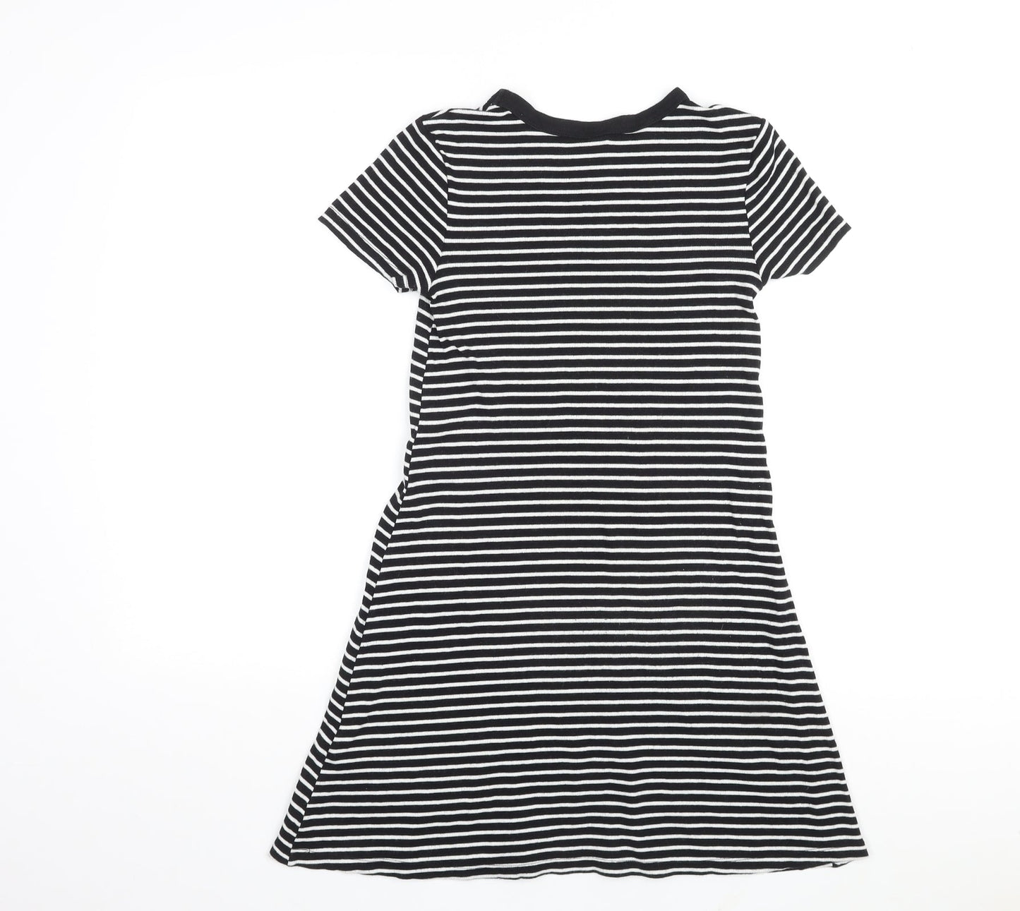 Divided by H&M Womens Black Striped Cotton T-Shirt Dress Size S Crew Neck Pullover