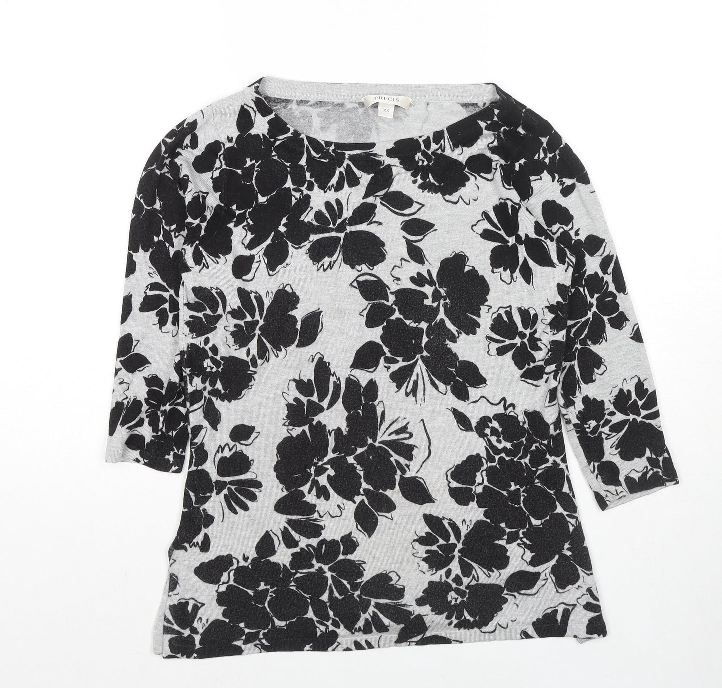 Precis Womens Grey Boat Neck Floral Viscose Pullover Jumper Size XS