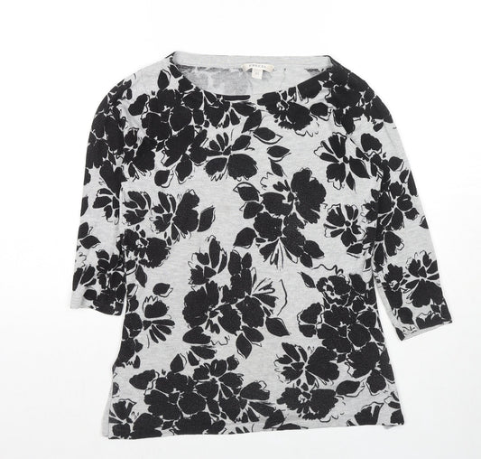 Precis Womens Grey Boat Neck Floral Viscose Pullover Jumper Size XS
