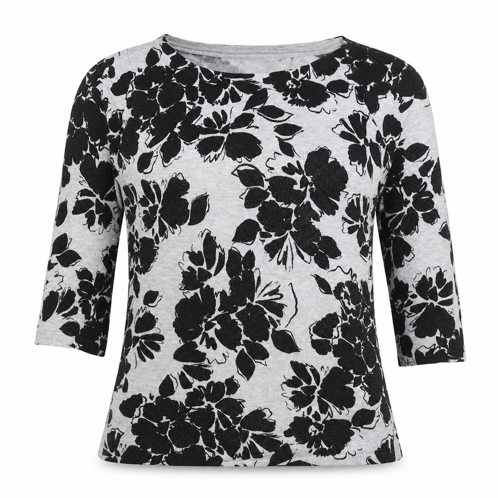 Precis Womens Grey Boat Neck Floral Viscose Pullover Jumper Size XS