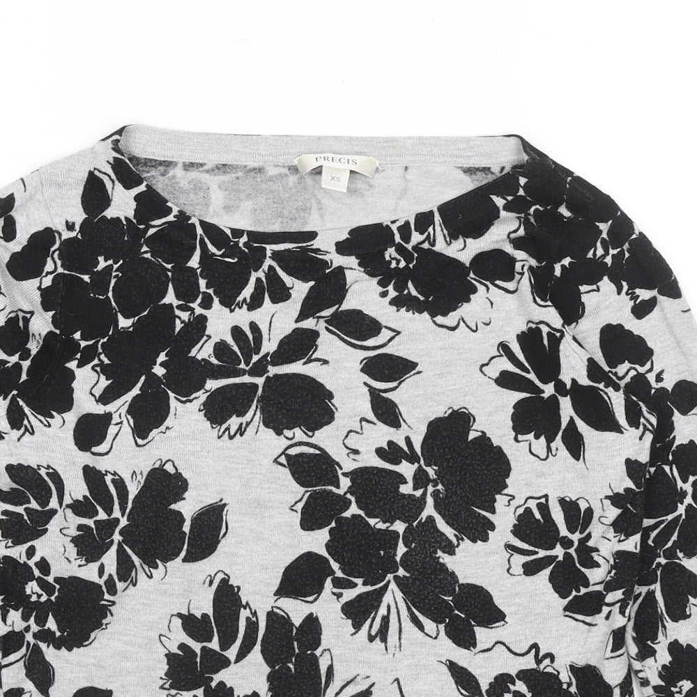 Precis Womens Grey Boat Neck Floral Viscose Pullover Jumper Size XS
