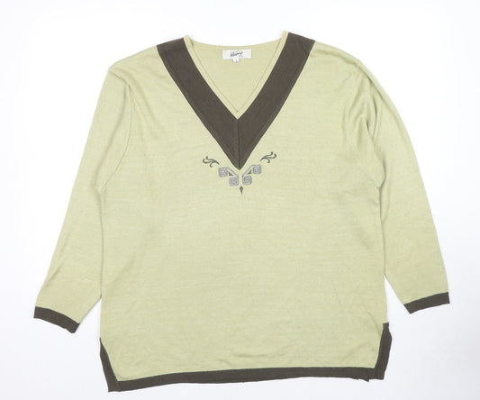 Whimsy by Lunaire Womens Green V-Neck Acrylic Pullover Jumper Size L