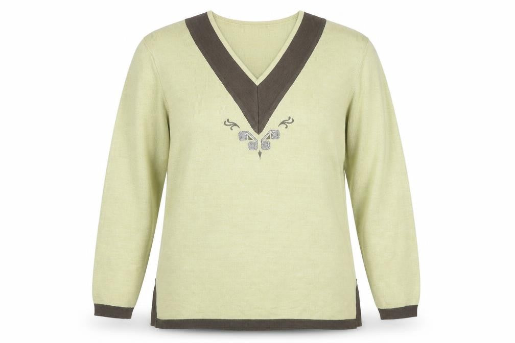 Whimsy by Lunaire Womens Green V-Neck Acrylic Pullover Jumper Size L