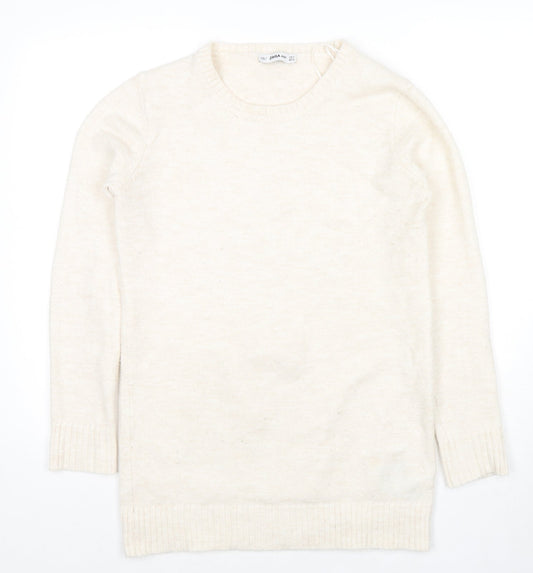 Zara Womens Beige Round Neck Acrylic Pullover Jumper Size S
