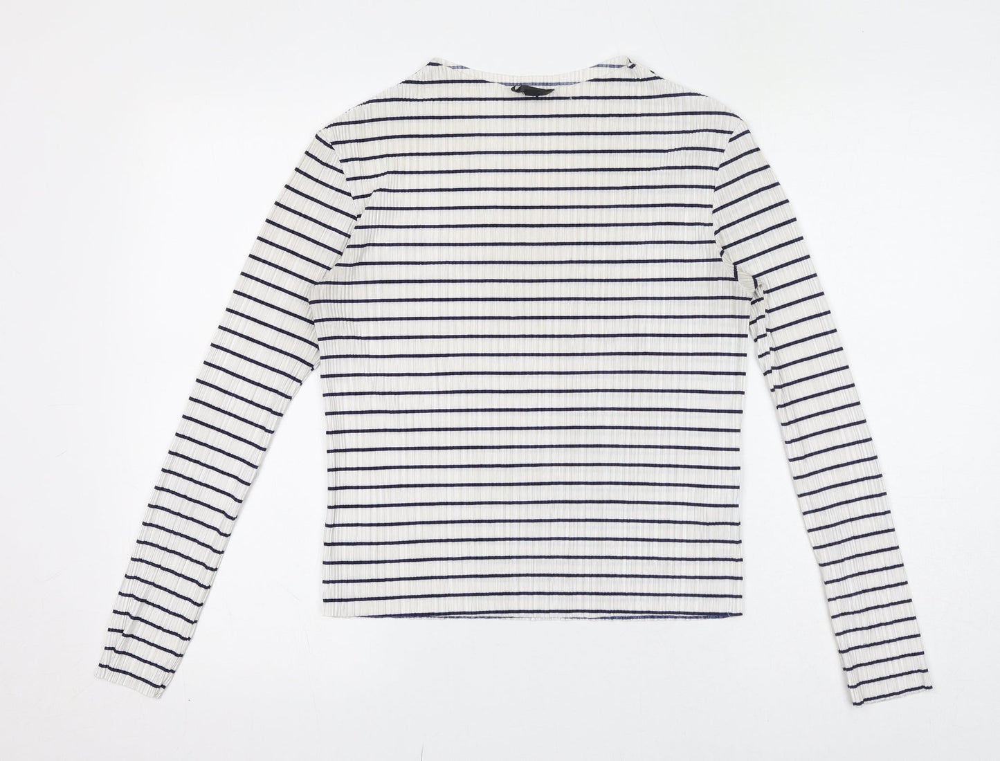Topshop Womens White Striped Polyester Basic T-Shirt Size 8 Crew Neck