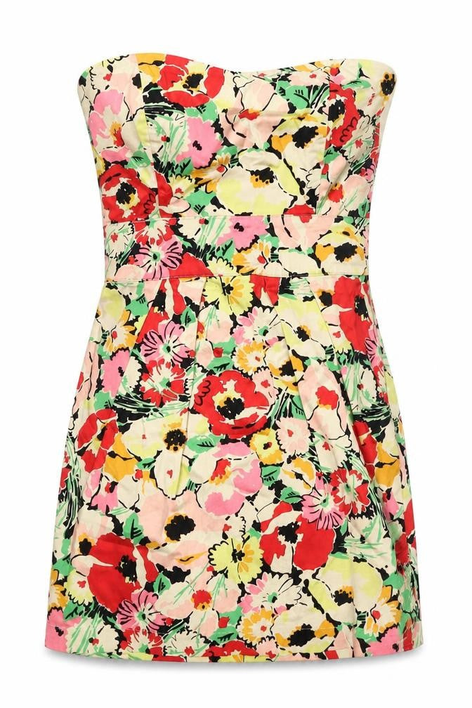 New Look Womens Multicoloured Floral Cotton Mini Size 8 Off the Shoulder Zip - Strapless
