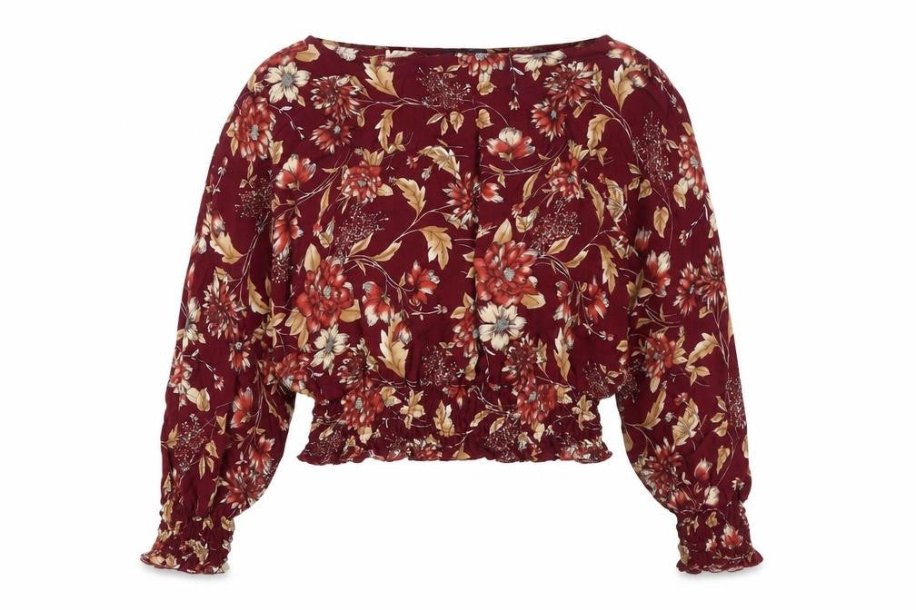 Limited Edition Womens Red Floral Viscose Basic Blouse Size 8 Boat Neck
