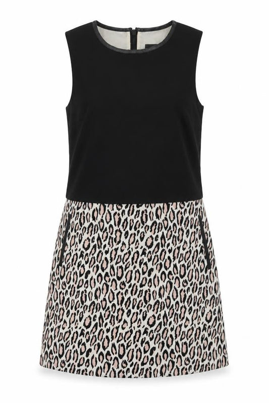 Oasis Womens Black Animal Print Polyester Shift Size 10 Round Neck Zip - Leopard Print