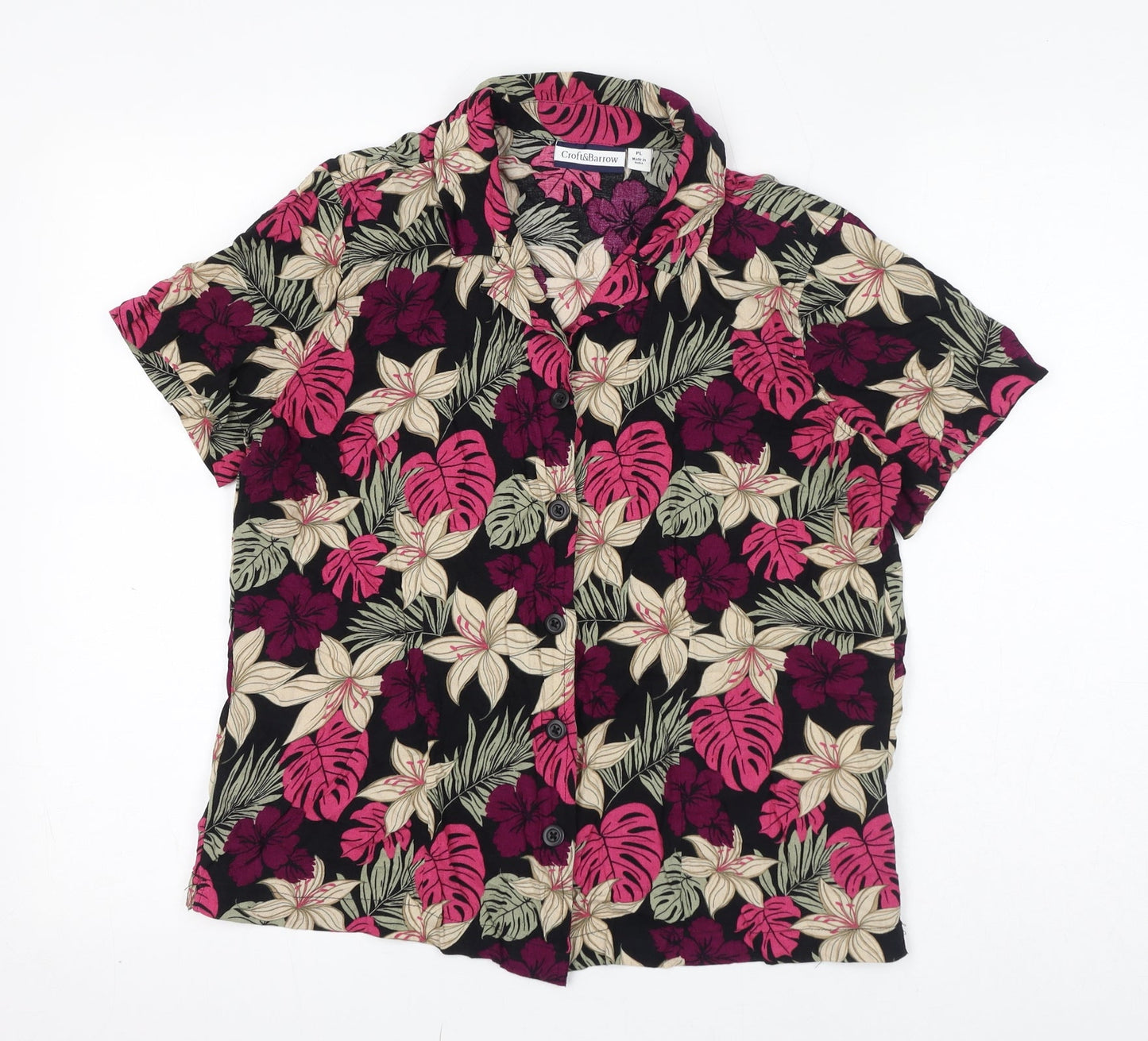 Croft & Barrow Womens Pink Floral Viscose Basic Button-Up Size XS Collared