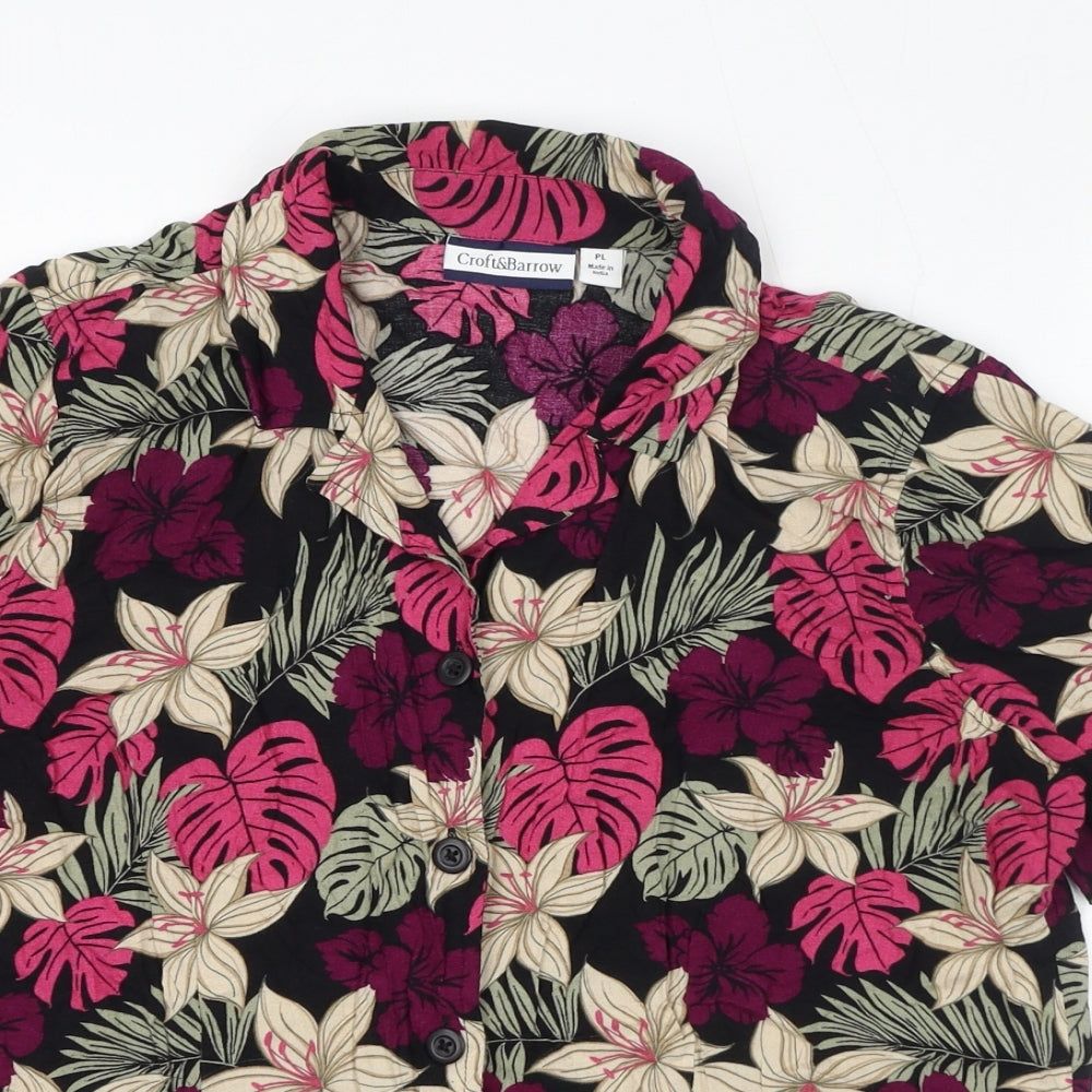 Croft & Barrow Womens Pink Floral Viscose Basic Button-Up Size XS Collared