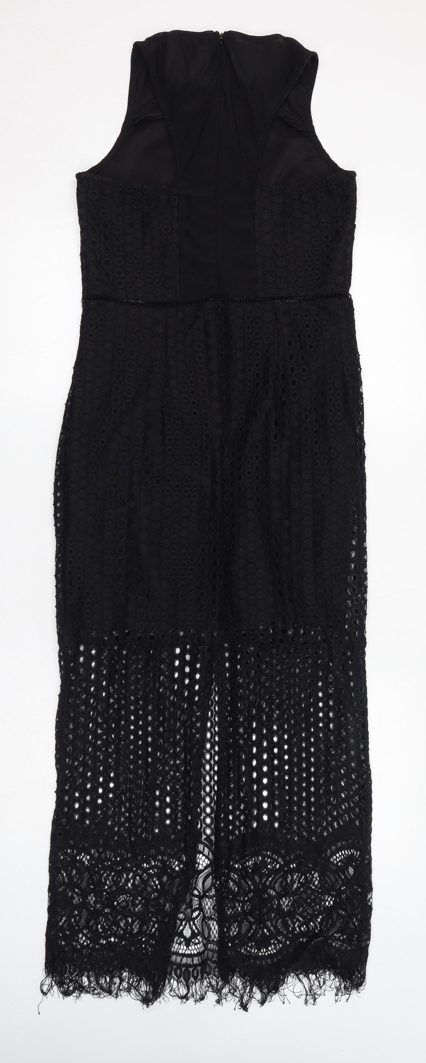 Miss Selfridge Womens Black Polyamide Maxi Size 10 Round Neck Zip - Crochet Overlay