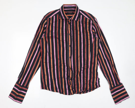 Matinique Womens Black Striped 100% Cotton Basic Button-Up Size XL Collared