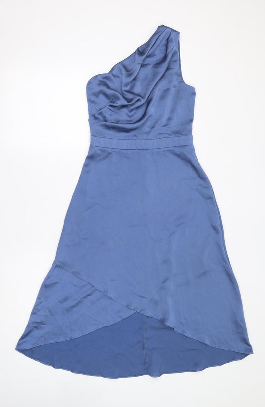 TFNC Womens Blue Polyester Fit & Flare Size 8 One Shoulder Zip