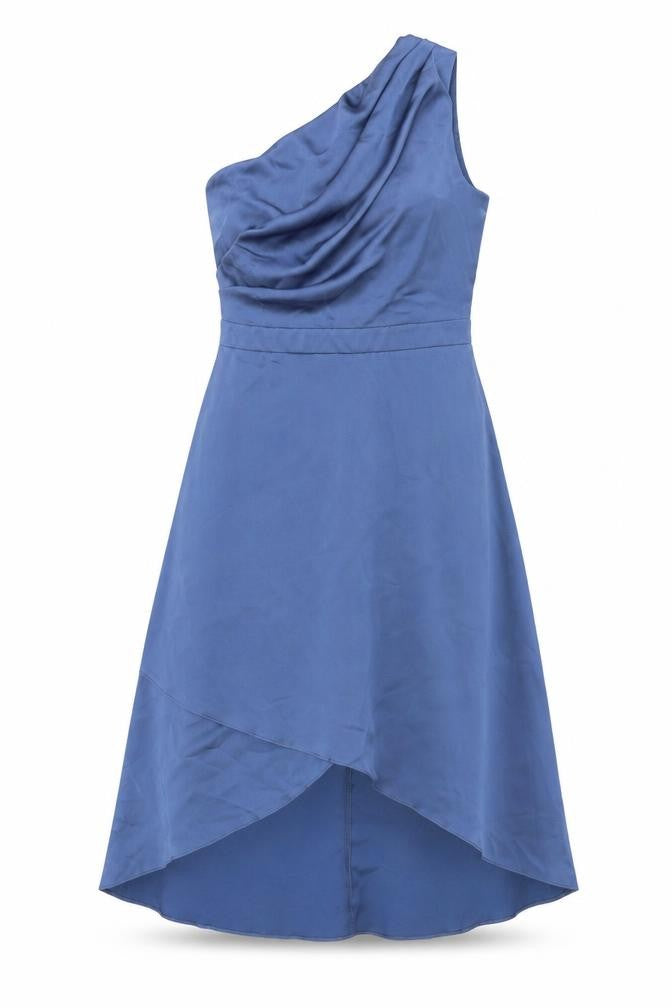TFNC Womens Blue Polyester Fit & Flare Size 8 One Shoulder Zip