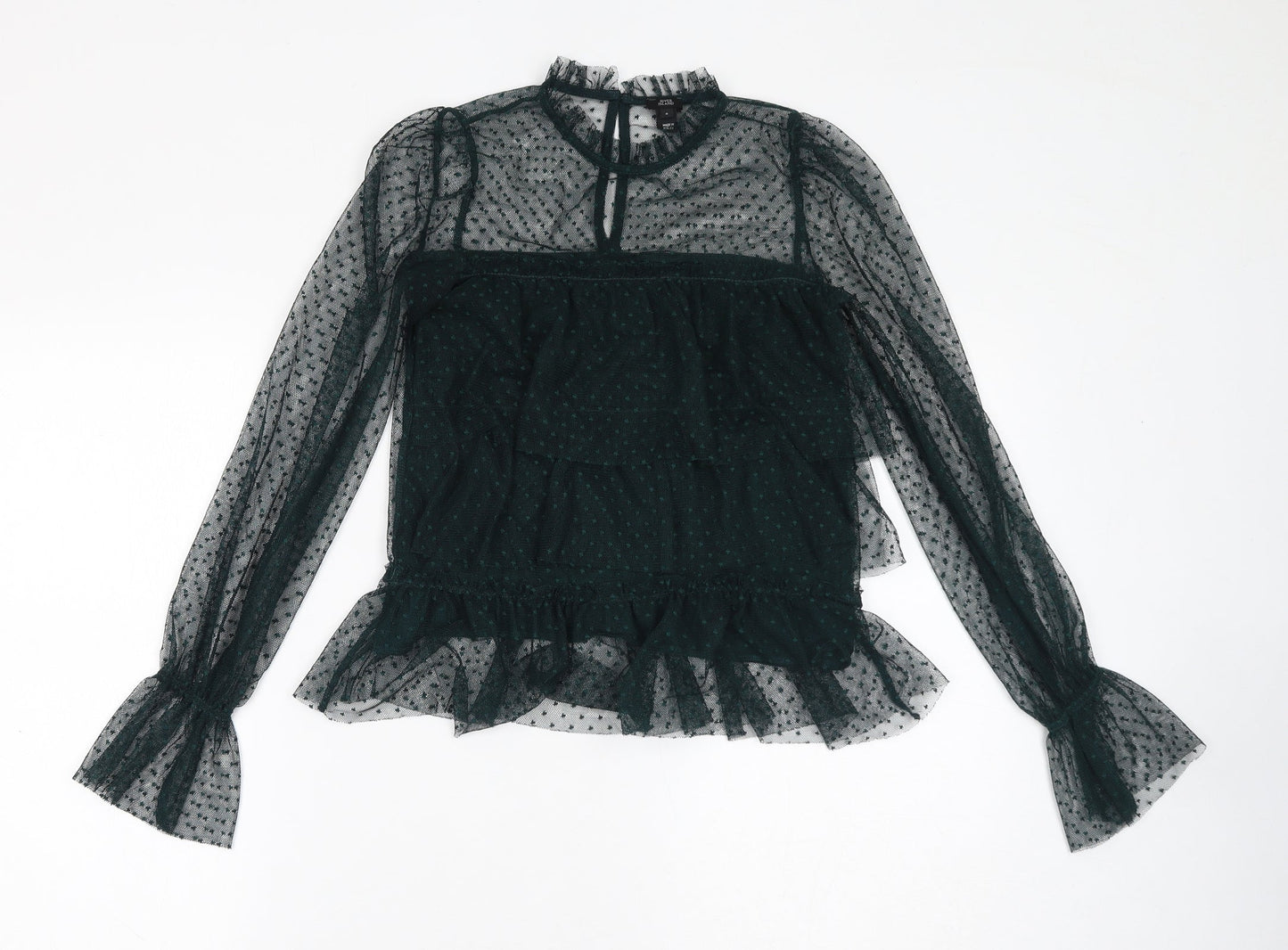 River Island Womens Green Polyester Basic Blouse Size 6 Mock Neck