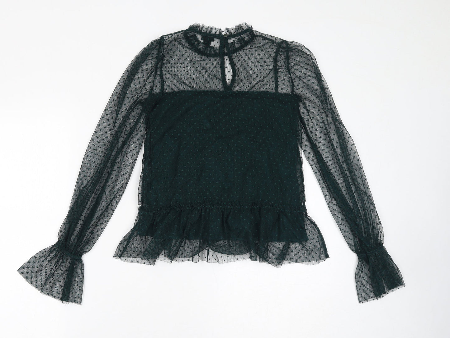 River Island Womens Green Polyester Basic Blouse Size 6 Mock Neck