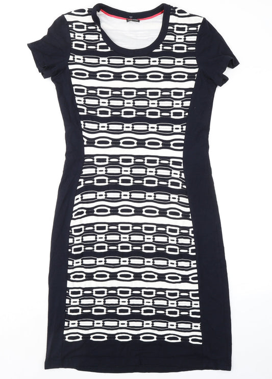 Gerry Weber Womens Blue Geometric Polyester Pencil Dress Size 10 Round Neck Pullover
