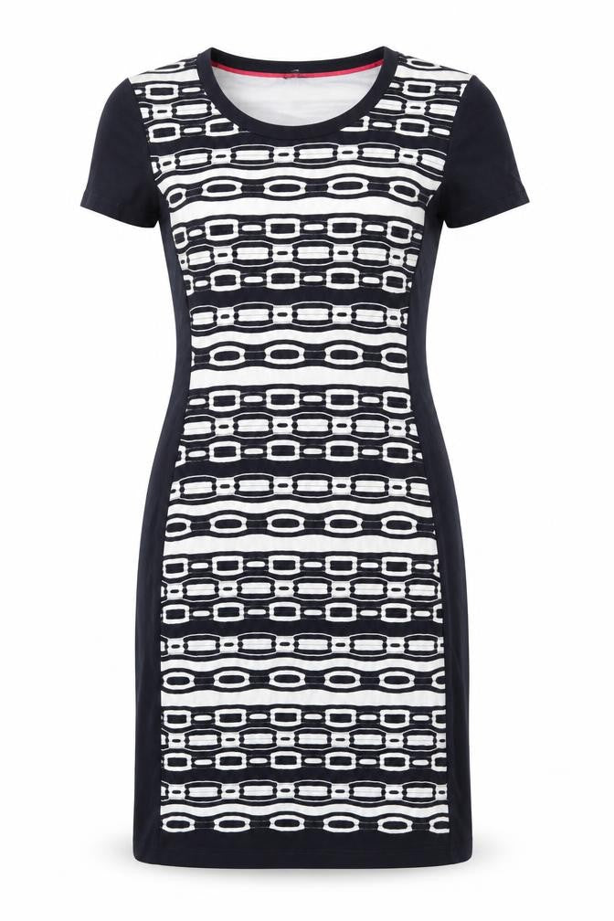 Gerry Weber Womens Blue Geometric Polyester Pencil Dress Size 10 Round Neck Pullover