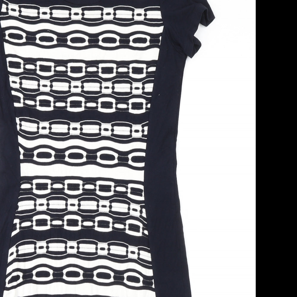 Gerry Weber Womens Blue Geometric Polyester Pencil Dress Size 10 Round Neck Pullover