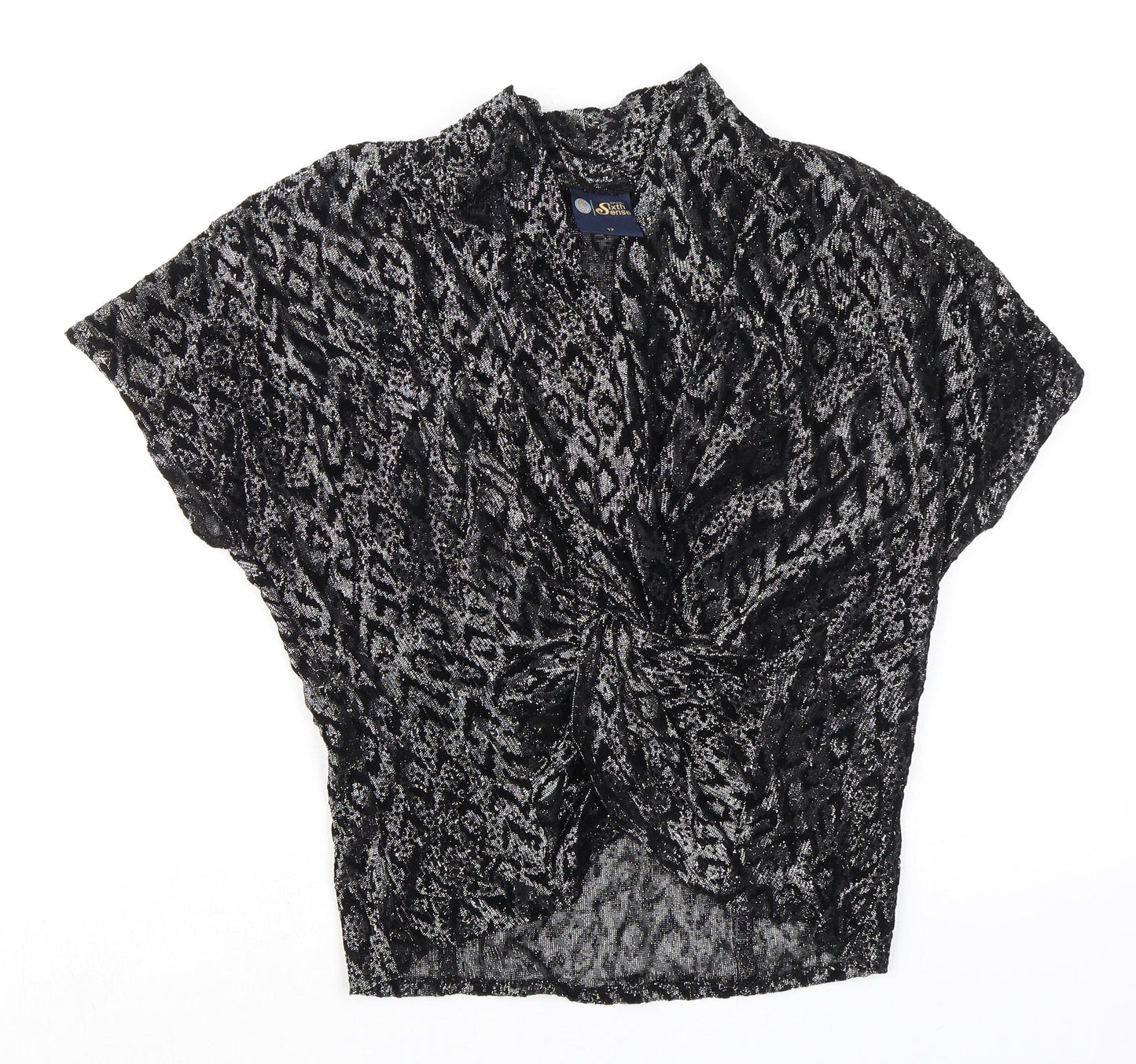 C&A Womens Black Animal Print Viscose Basic Blouse Size 12 V-Neck