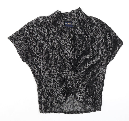 C&A Womens Black Animal Print Viscose Basic Blouse Size 12 V-Neck