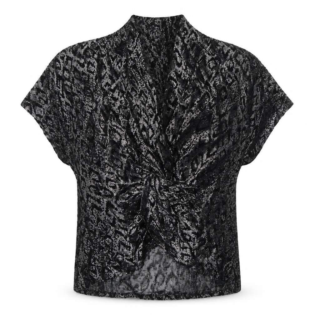 C&A Womens Black Animal Print Viscose Basic Blouse Size 12 V-Neck