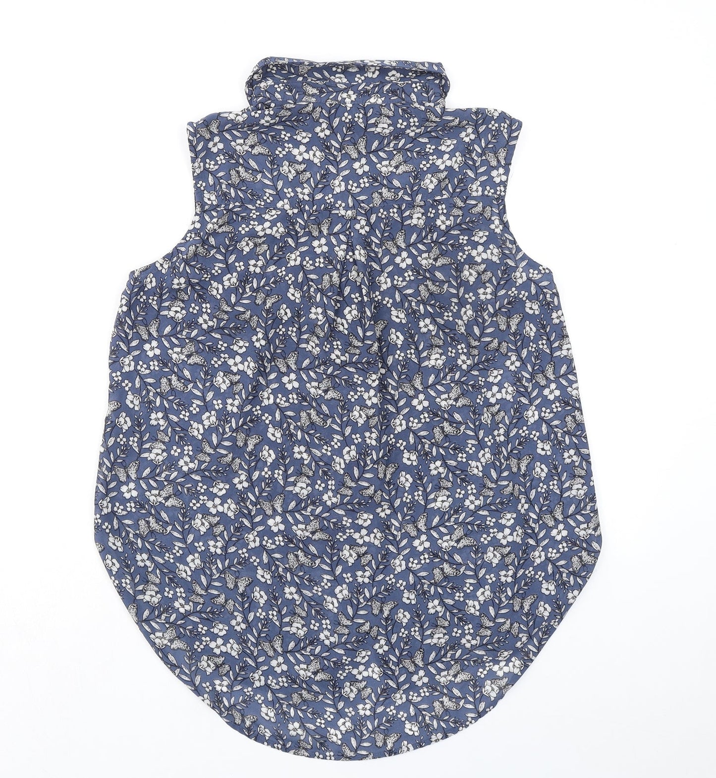 H&M Womens Blue Floral Polyester Basic Button-Up Size 10 Collared