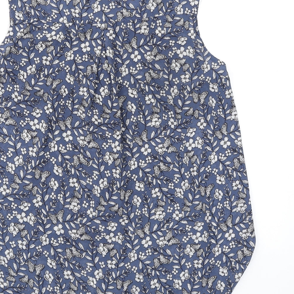H&M Womens Blue Floral Polyester Basic Button-Up Size 10 Collared