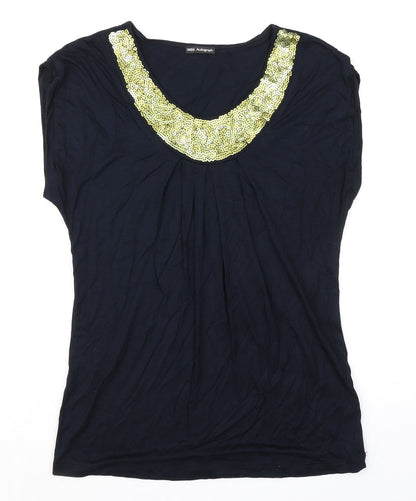 Additional front view of Autograph women’s blue viscose basic t-shirt, size UK 10, round neck