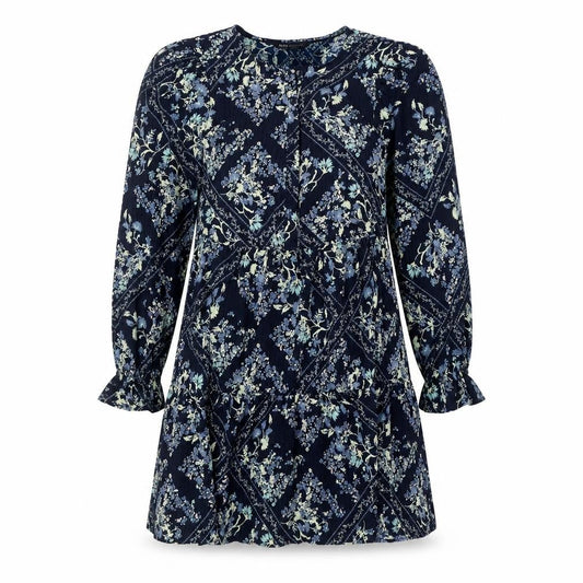 Marks & Spencer Womens Blue Geometric Polyester Shift Size 6 Round Neck Button - Floral Diamond Smock